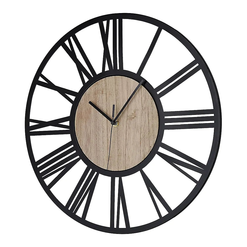 Livingandhome Metal Wood Wall Clock Roman Numerals For Home-Furniture Kingdom